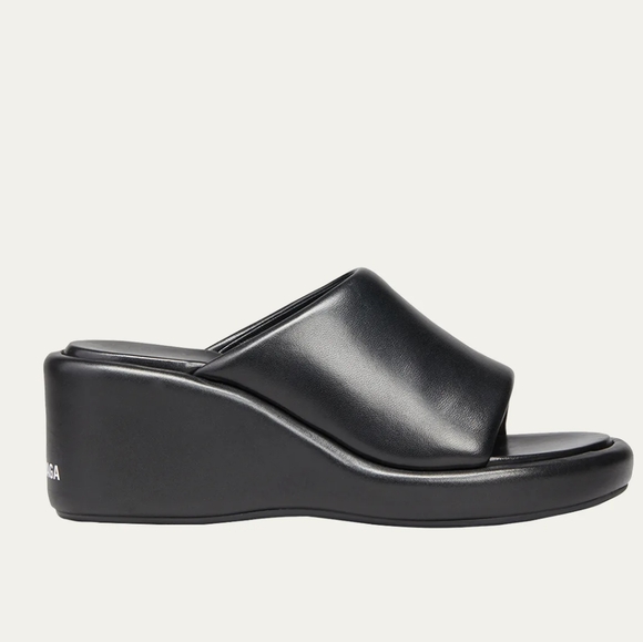 BALENCIAGA Rise Black Lambskin Wedge Slide Platform Sandals EU 40 US 10 Org $850 - Picture 2 of 12